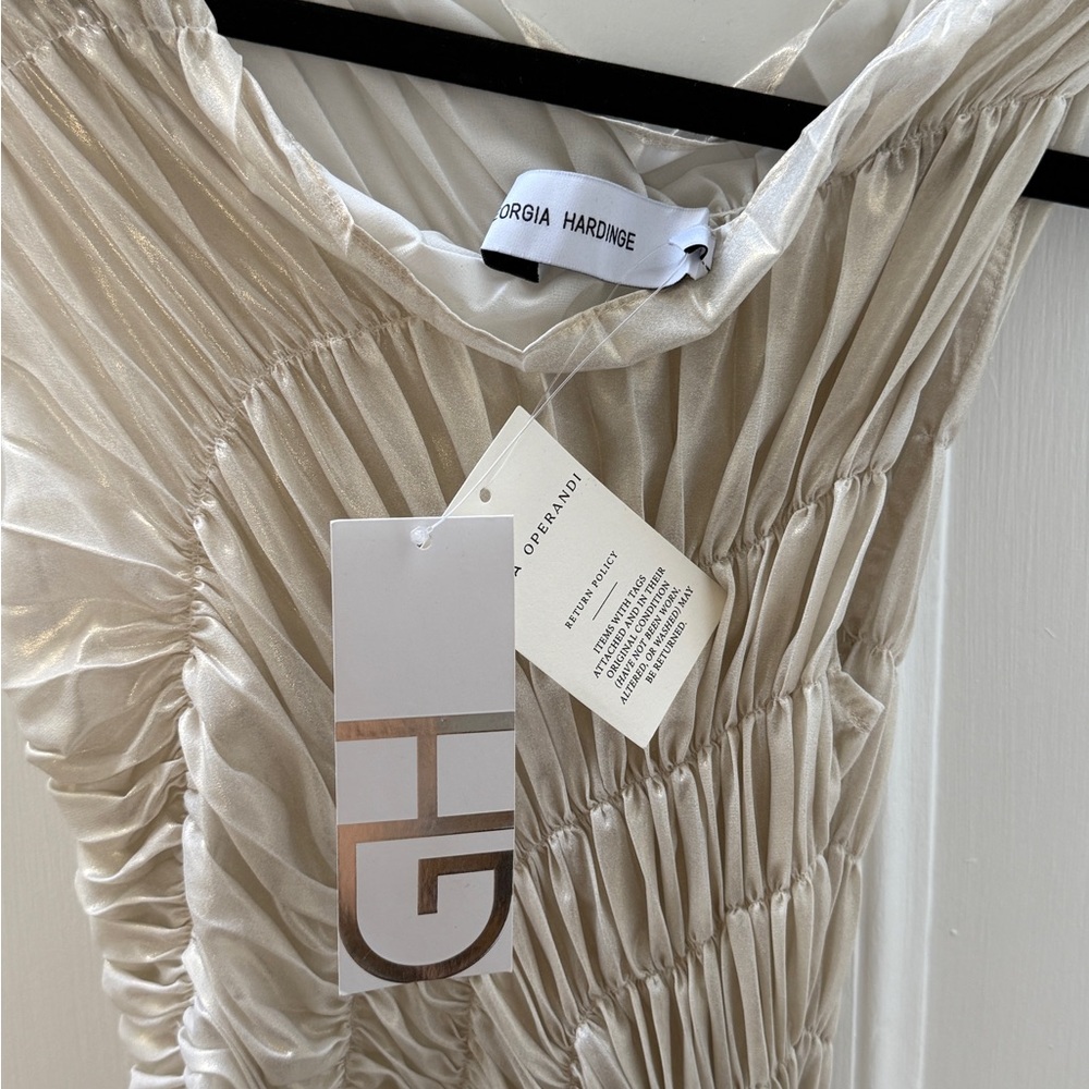 Georgia Hardinge Fossil Ivory Metallic Dress Pleated - Picture 6 of 7